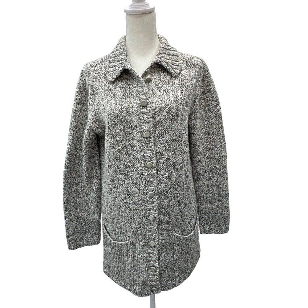 American Knitworks Womens Gray Wool Blend Button Front Cardigan Sweater S Soft